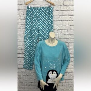 COZY CRITTERS 2 PIECE BLUE LET IT SNOW PENGUIN PRINT PAJAMAS SIZE L